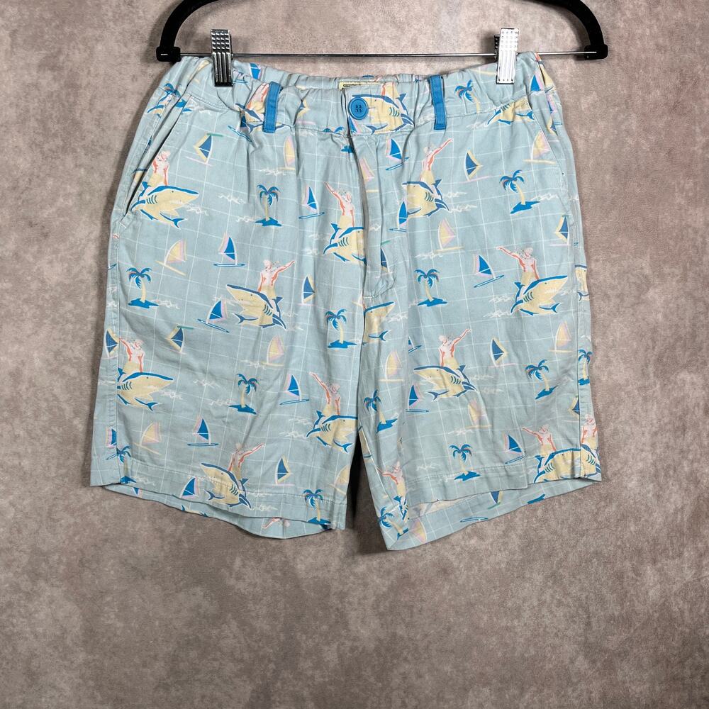 Tipsy Elves Shorts Mens Size Medium Blue Shark Print Chino Tropical Beach Casual